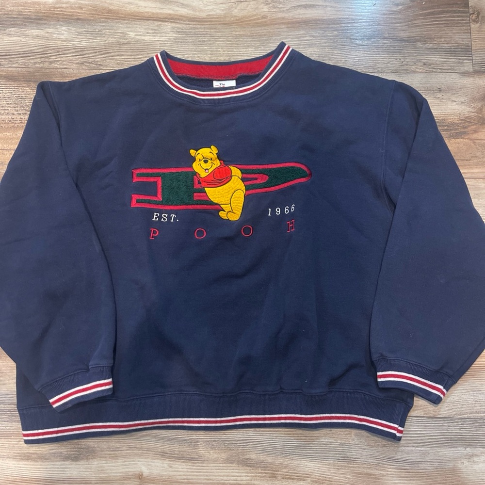 Vtg Disney Store Winnie The Pooh Sweatshirt Oversized Crewneck Embroidered Large